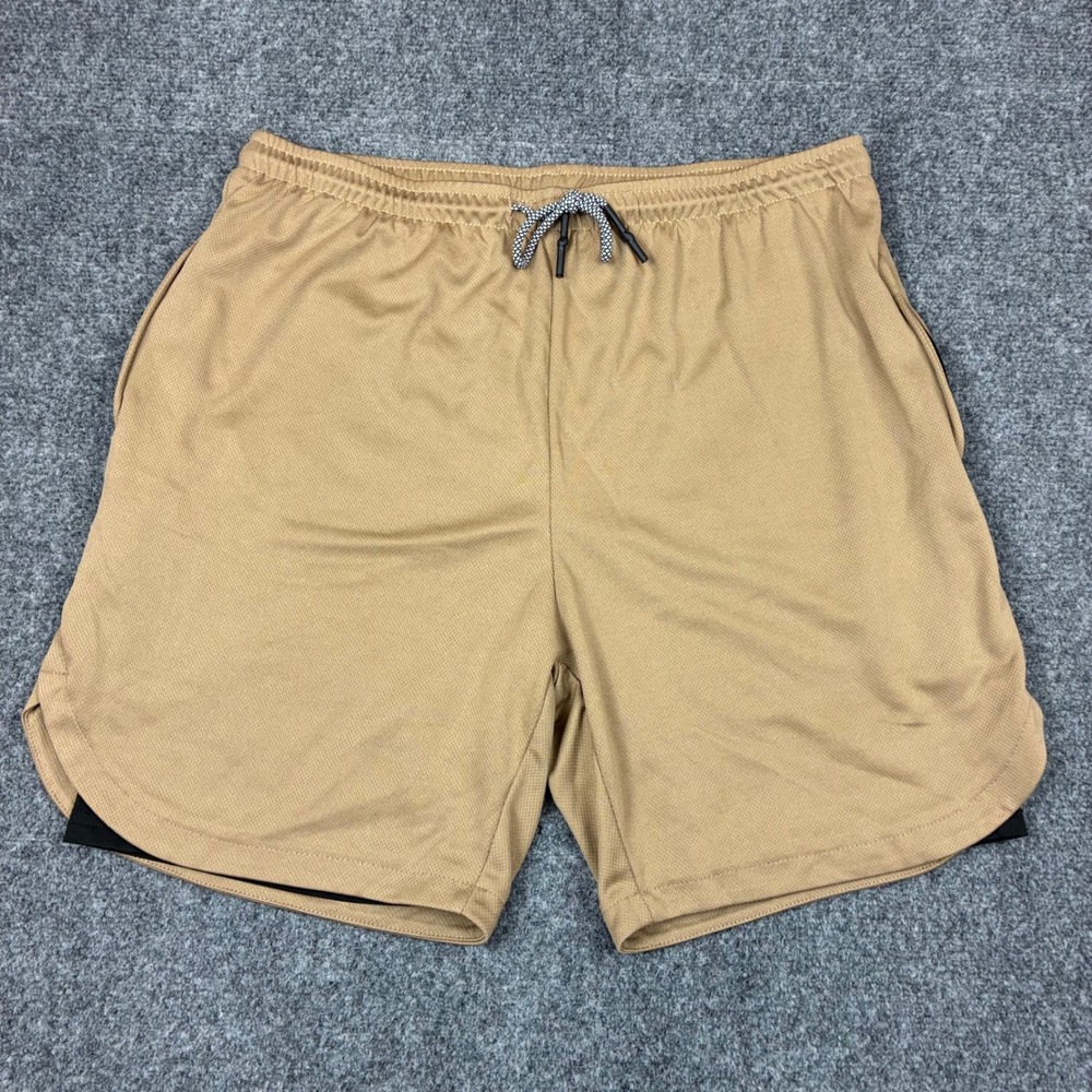 Mens Size 3XL XXXL Tan Mesh 2-in-1 Athletic Running Shorts Compression Liner